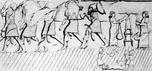 Kampfszene in der Schlacht um Muṣaṣir auf einem assyrischen Relief